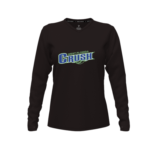 [CUS-DFW-TEES-CMF-VNK-LSL-BLK-FYXS-LOGO1] Decker Comfort T-Shirt (Female Youth XS, Black, V Neck, Logo 1, Long Sleeve)