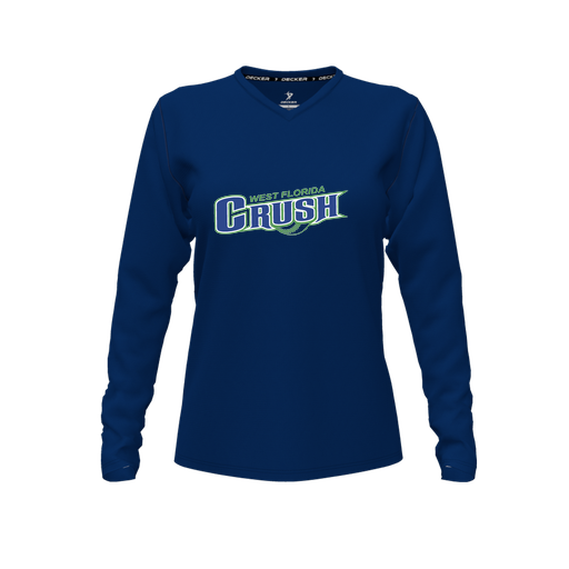 [FTLVCFNV-FYXS-LOGO1] Decker Comfort T-Shirt (Female Youth XS, Navy, V Neck, Logo 1, Long Sleeve)