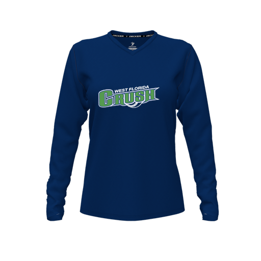 [FTLVCFNV-FYXS-LOGO2] Decker Comfort T-Shirt (Female Youth XS, Navy, V Neck, Logo 2, Long Sleeve)