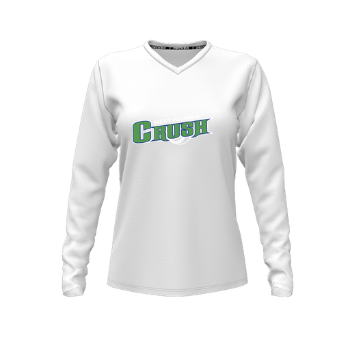 [CUS-DFW-TEES-PER-VNK-LSL-WHT-FYXS-LOGO2] Performance T-Shirt (Female Youth XS, White, V Neck, Logo 2, Long Sleeve)