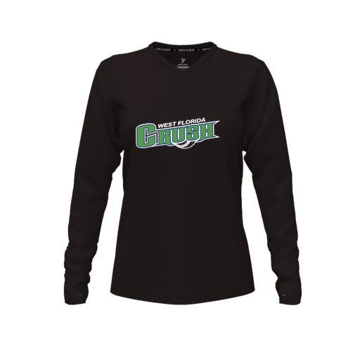 [CUS-DFW-TEES-PER-VNK-LSL-BLK-FYXS-LOGO2] Decker Performance T-Shirt (Female Youth XS, Black, V Neck, Logo 2, Long Sleeve)